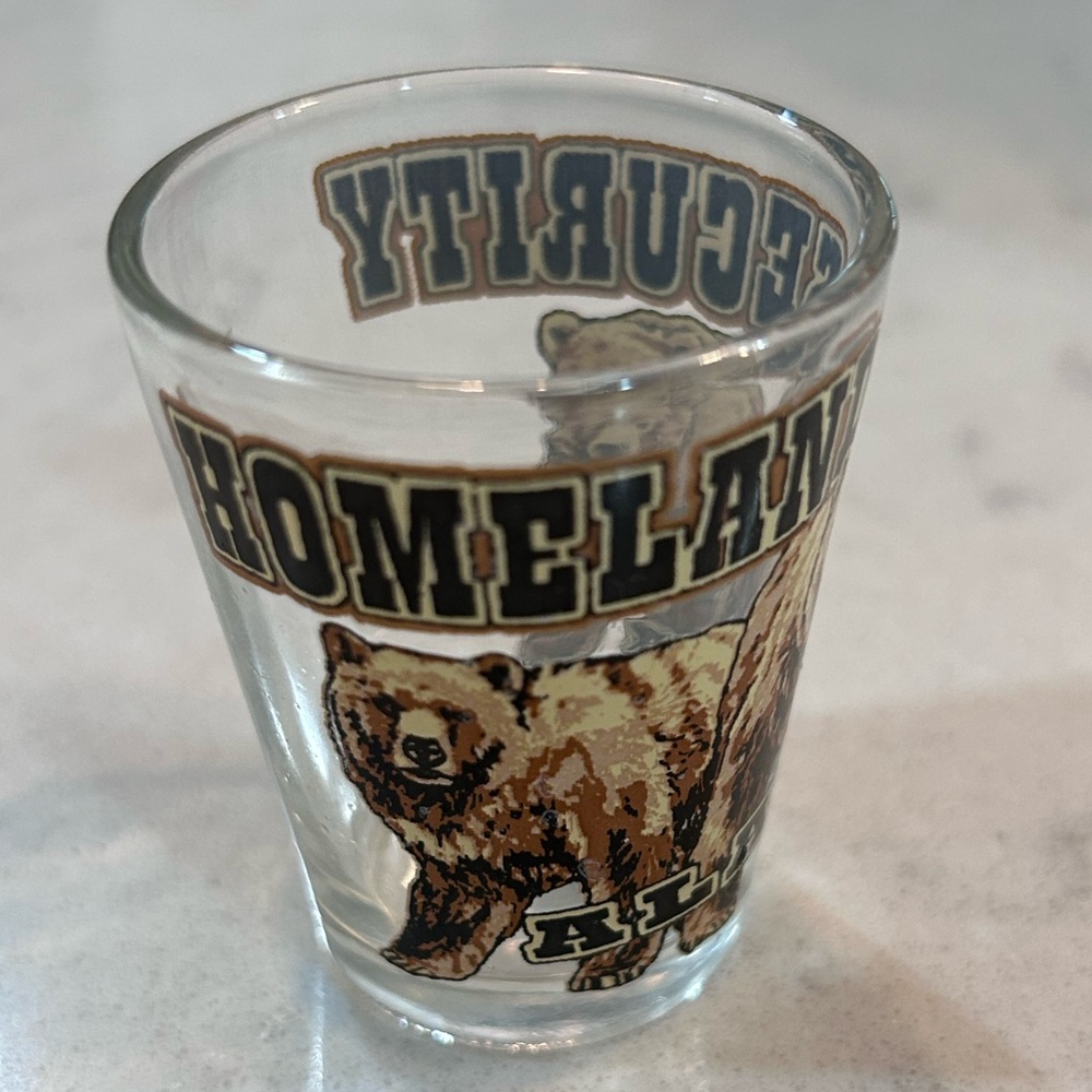 Alaska Homeland Security shot glass grizzly bears souvenir